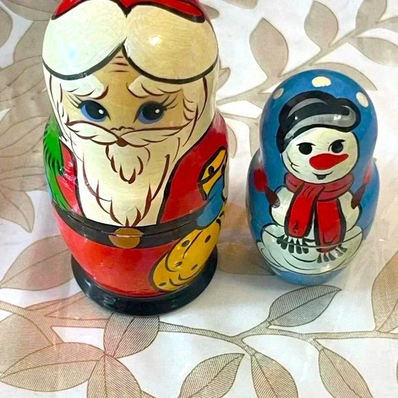 USSR Christmas Dolls Vintage 2 Piece Hand Painted carved Wood - Picture 2 of 6
